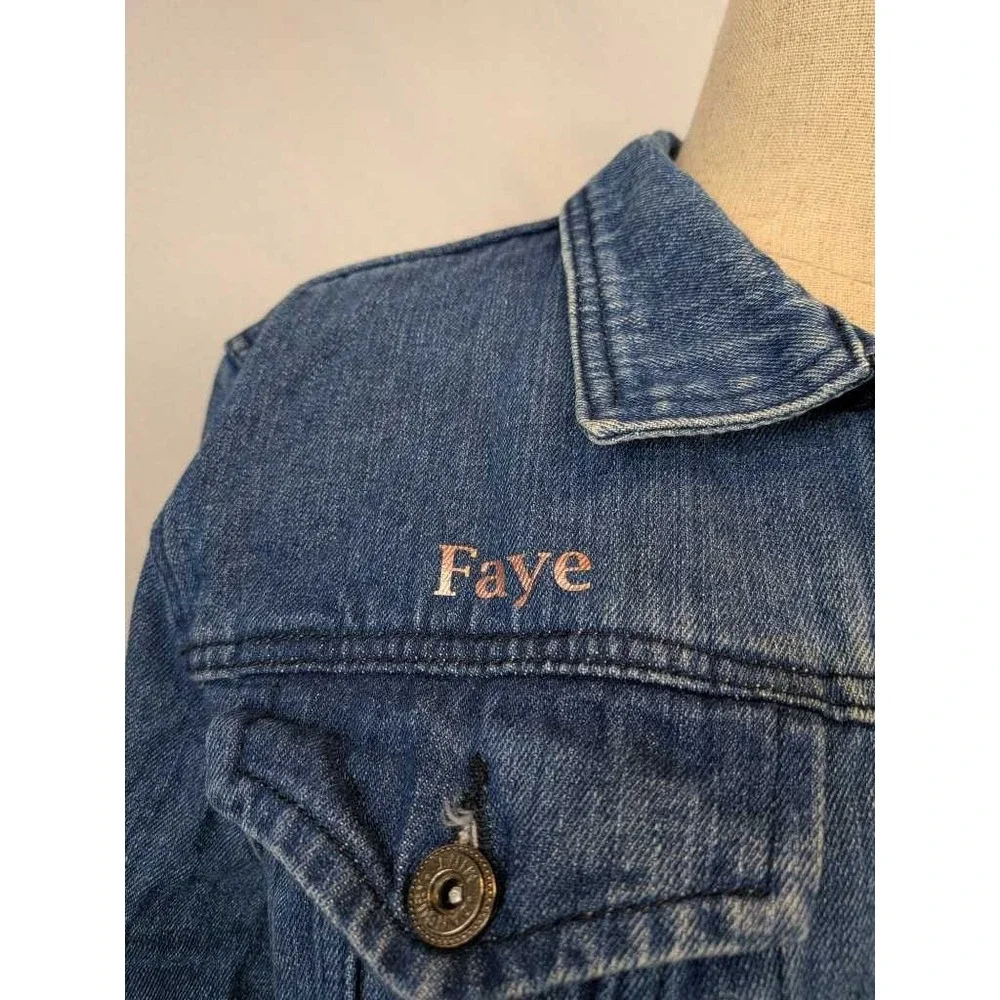 Women's Danbury Denim Jacket Size L Embroidered‎ Wings Heart Faye Jean